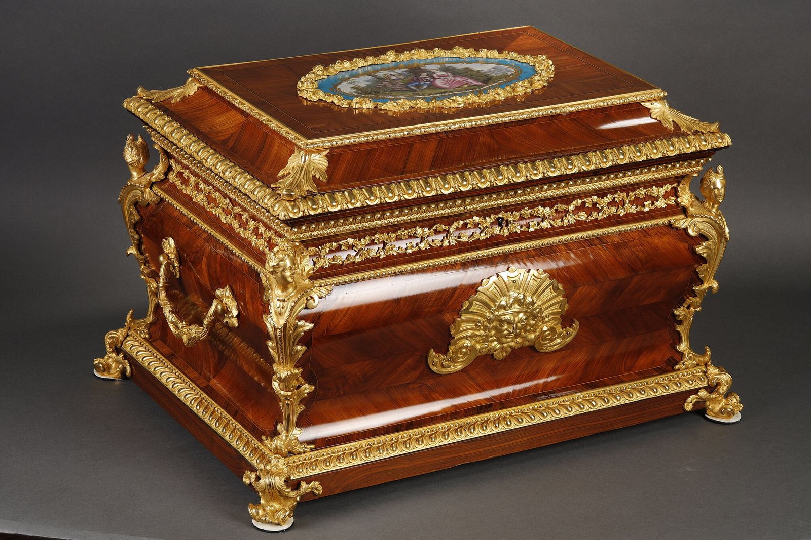 Louis XV Style Box In Rosewood, Gilt Bronze And Porcelain, Napoleon III photo buy