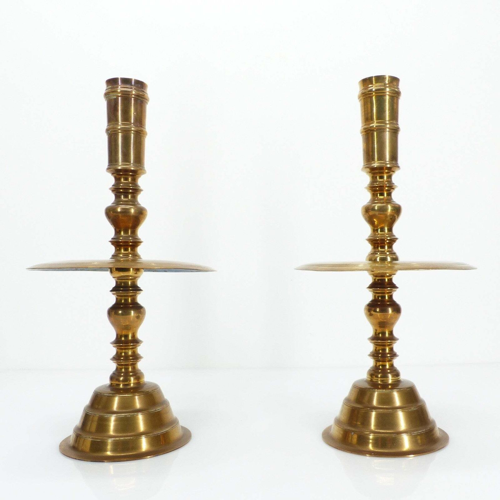 Pair Of Brass Altar Candlesticks, Vietnam, 20th Century