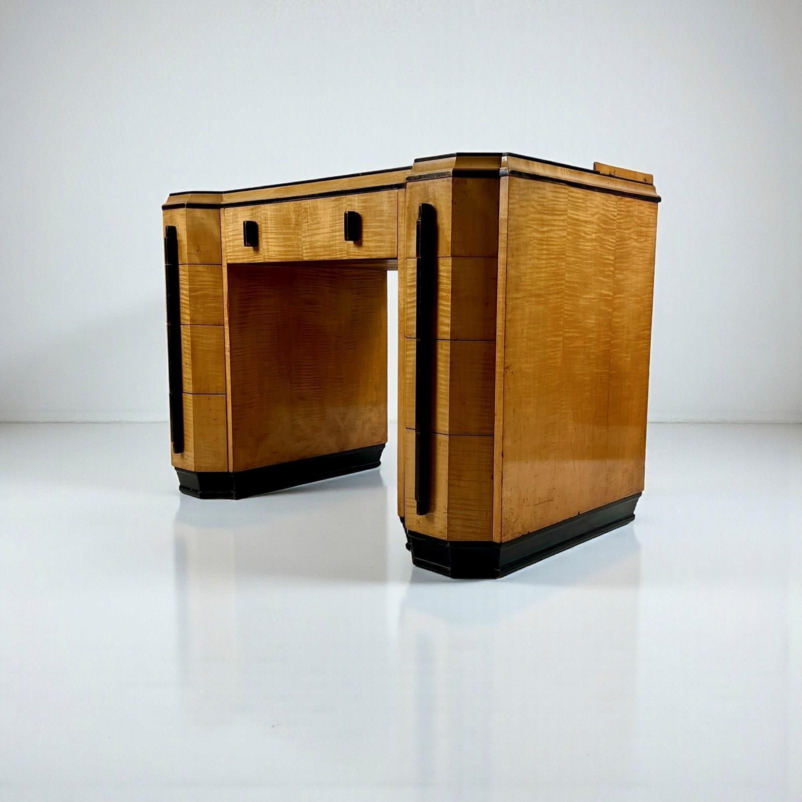 Art Deco Desk Attributed To Heal’s, London – Satin Birchwood photo vintage