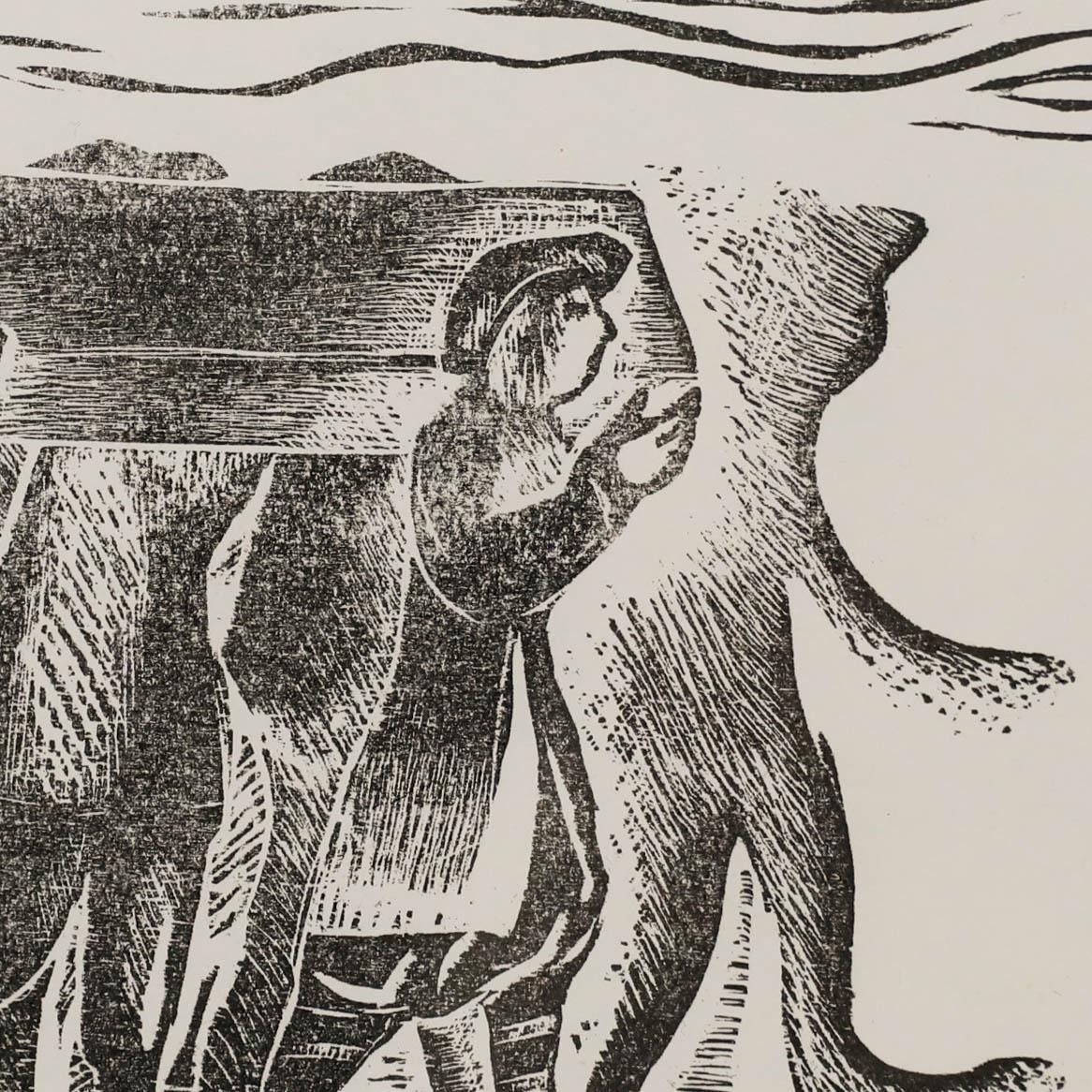 Angela Lemaire (1944 2025) 2005 Woodcut, Funeral With Subterraneans photo Art