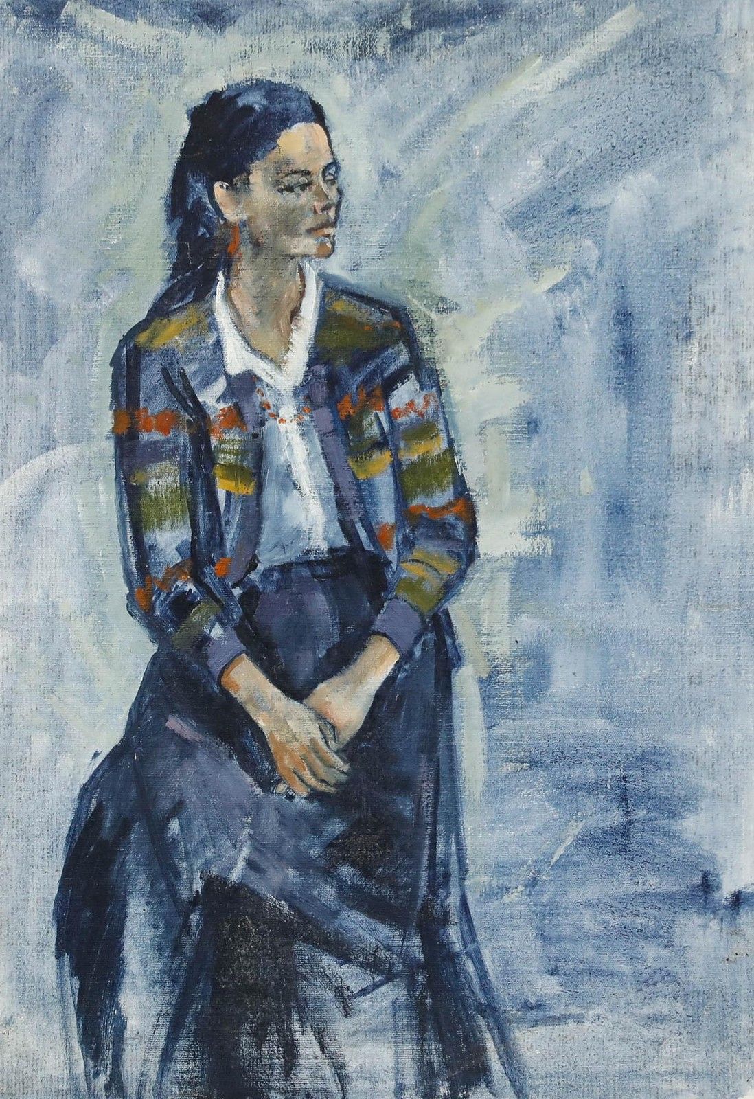 Joanne Thomson (1935 2024) 20th Century Oil, Lady In A Patterned Jacket photo furniture