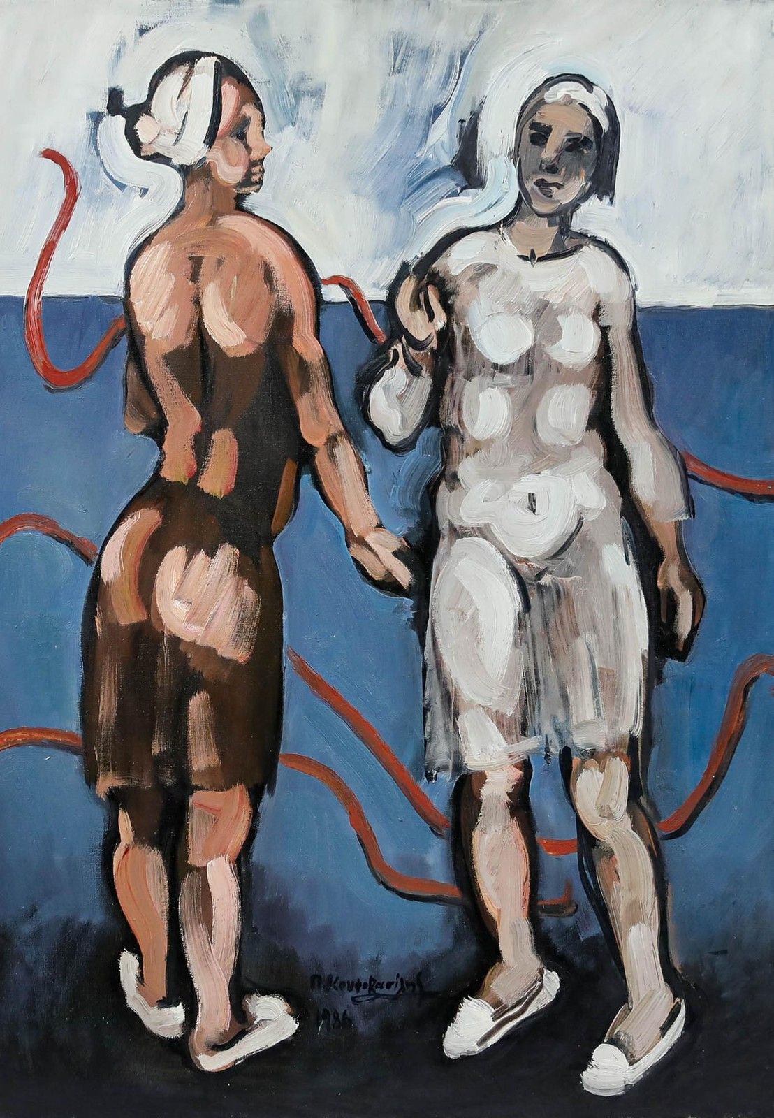 Petros Koufovassilis (B.1949) 1986 Oil, Red Ribbon photo furniture