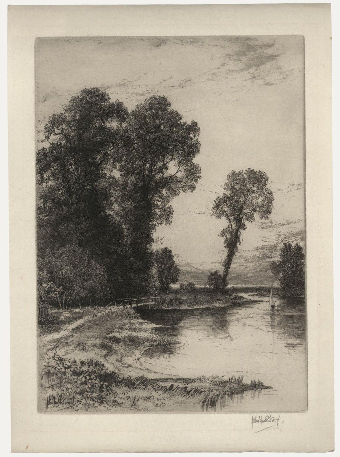 John Fullwood Rba (1854 1931) Early 20th Century Etching, The Footbridge