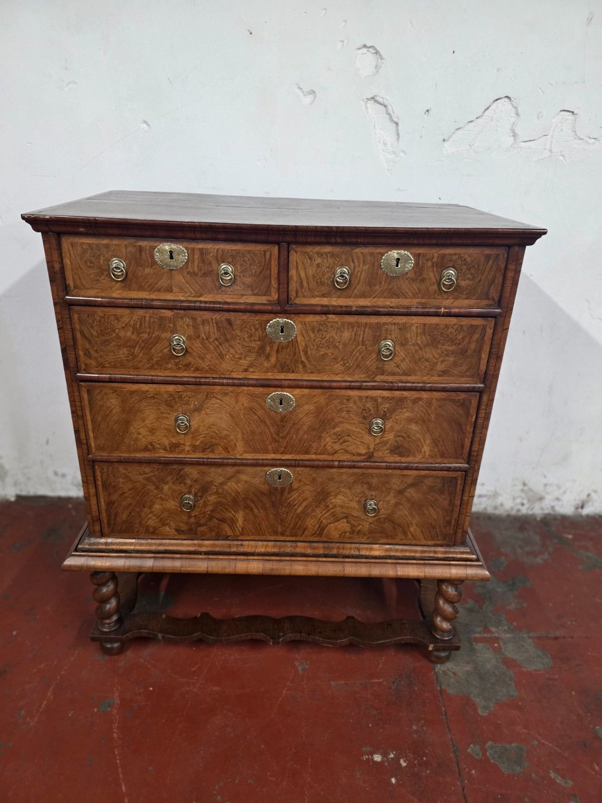 Antique Burr Walnut Queen Anne Chest On Stand 1710. photo for sale