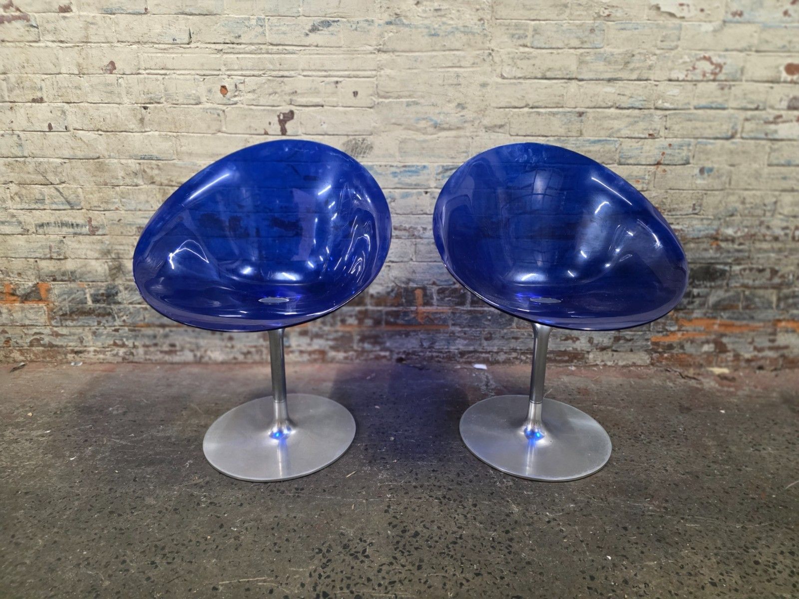 Pair Of Kartell Eros Swivel Armchairs In Blue Designed By Philippe Starck photo furniture