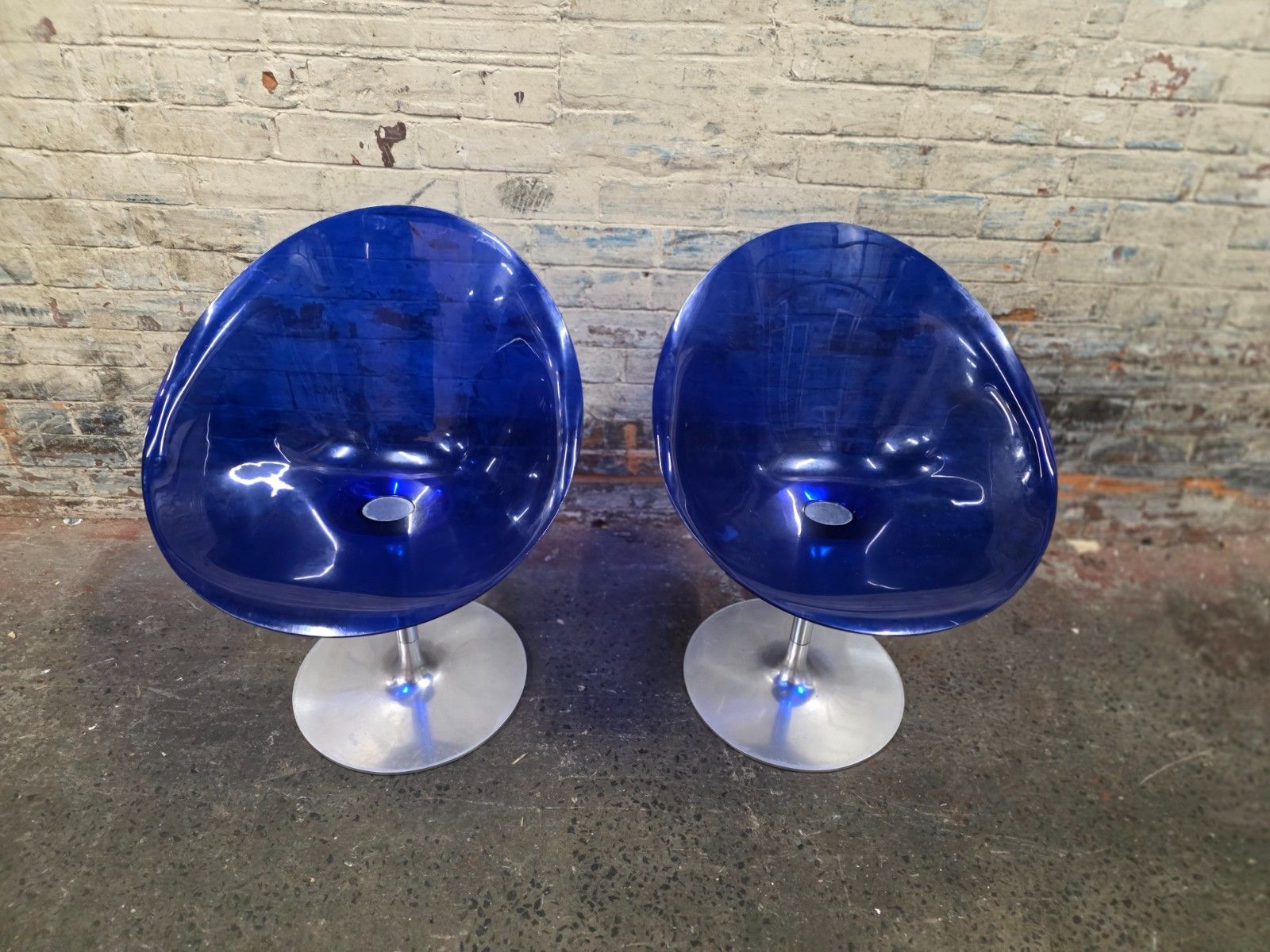 Pair Of Kartell Eros Swivel Armchairs In Blue Designed By Philippe Starck photo Furniture