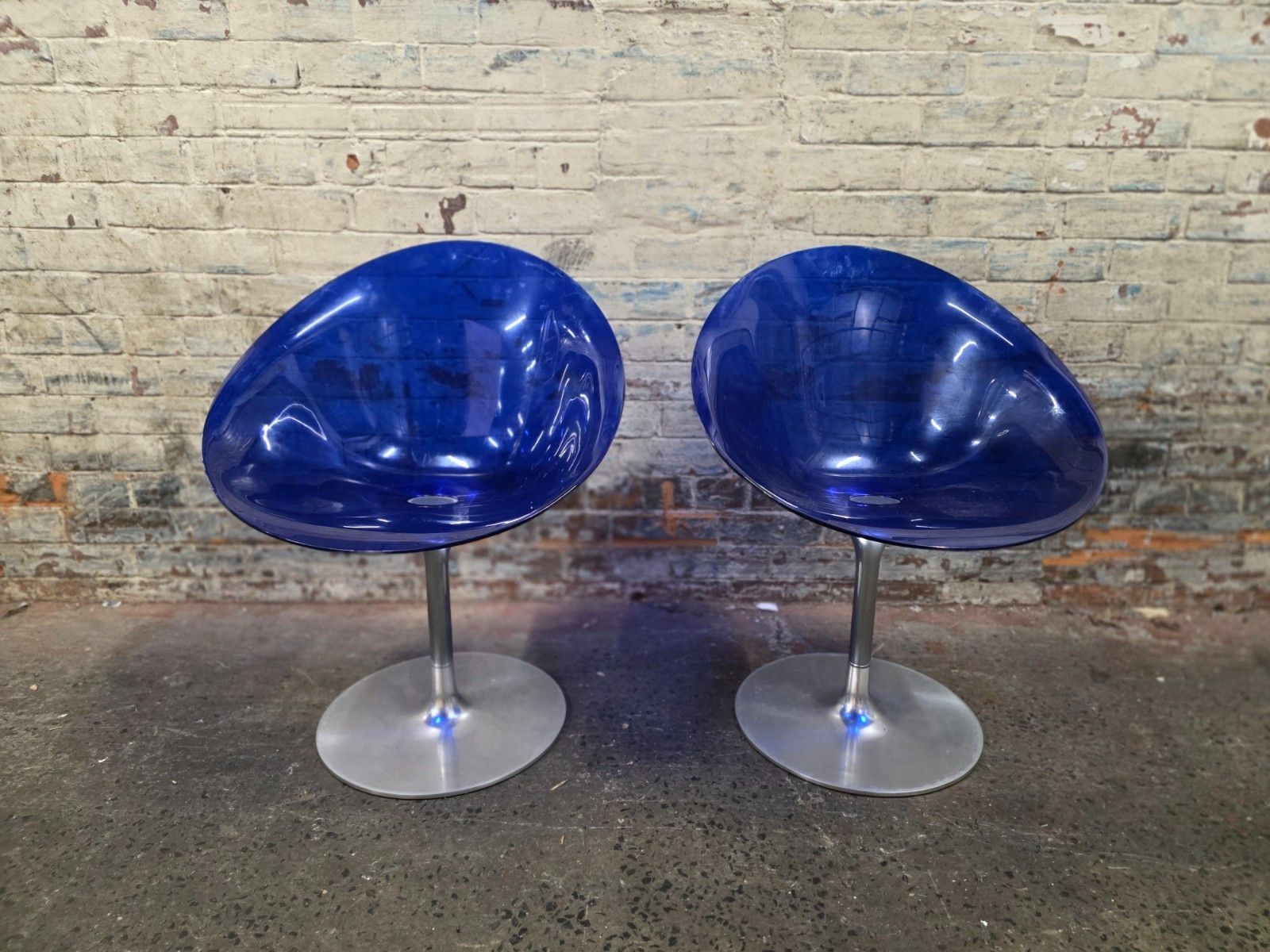 Pair Of Kartell Eros Swivel Armchairs In Blue Designed By Philippe Starck photo 695.0