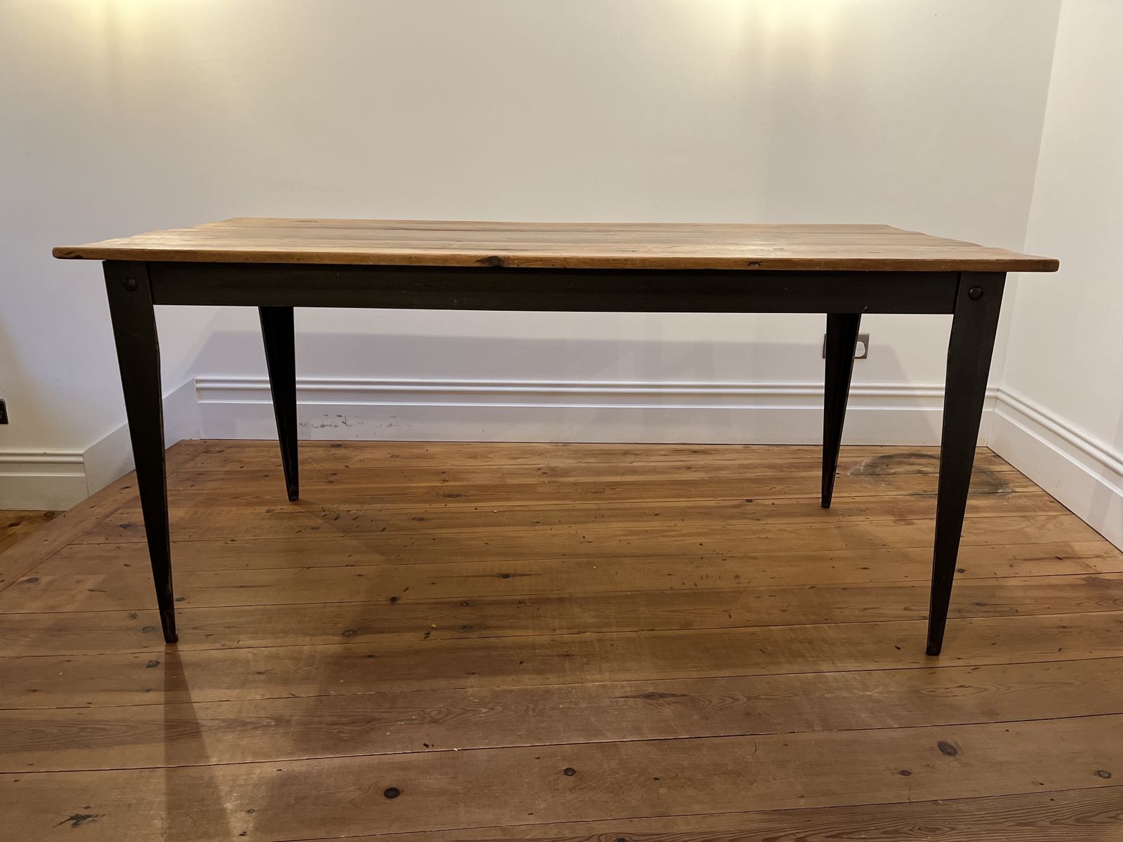 Industrial Style Dining Table With Reclaimed Plank Top photo for sale