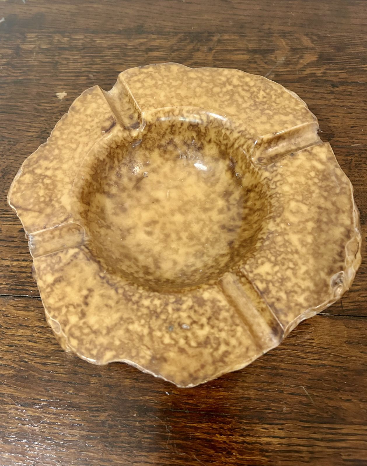 Vintage French Tan Alabaster Ashtray/Trinket Dish, With Brass Incense Holder photo for sale
