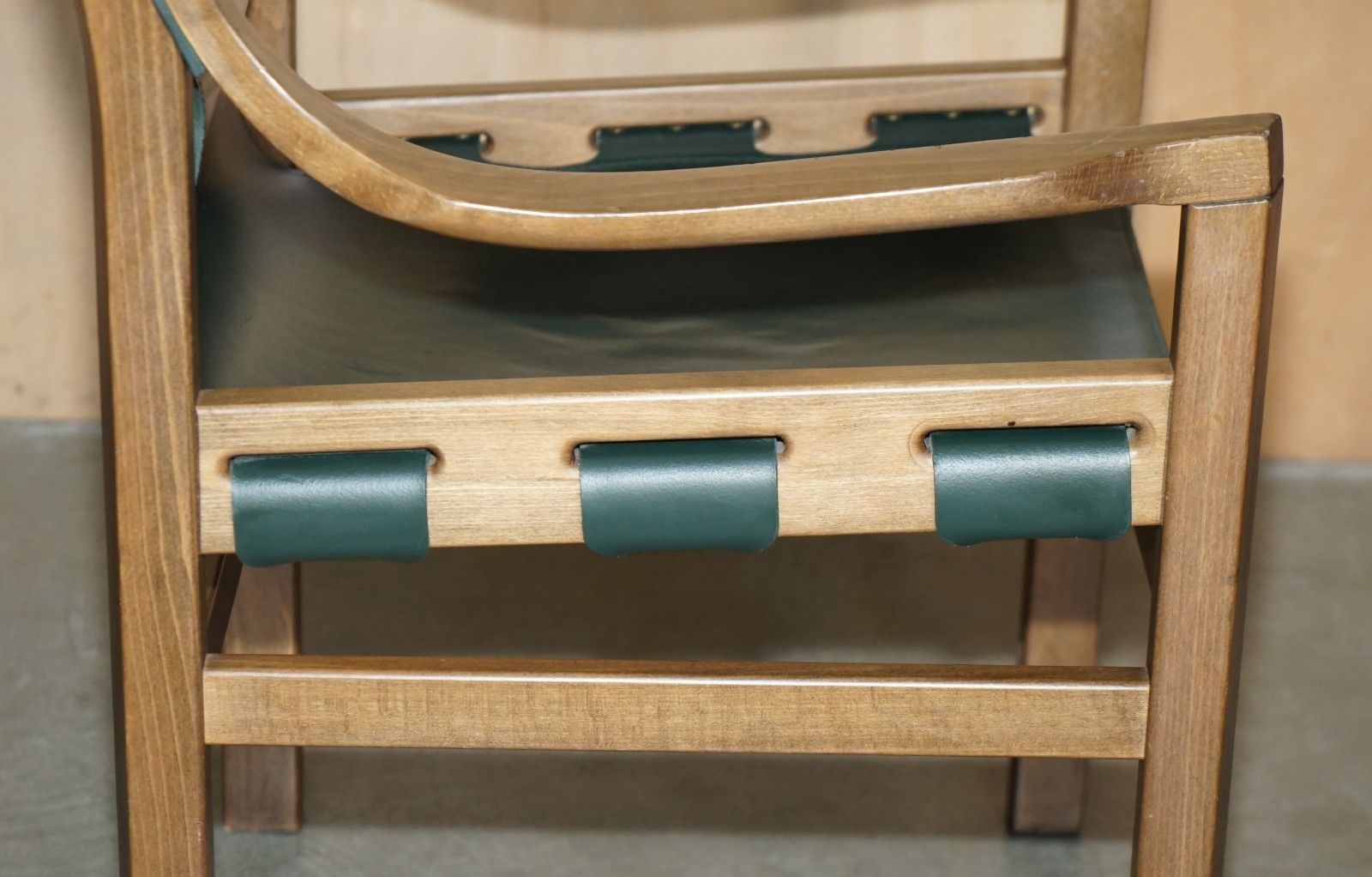 photo buy Suite Of Four Rrp £5,240 Old Livoni Walnut Framed Green Saddle Leather Armchairs