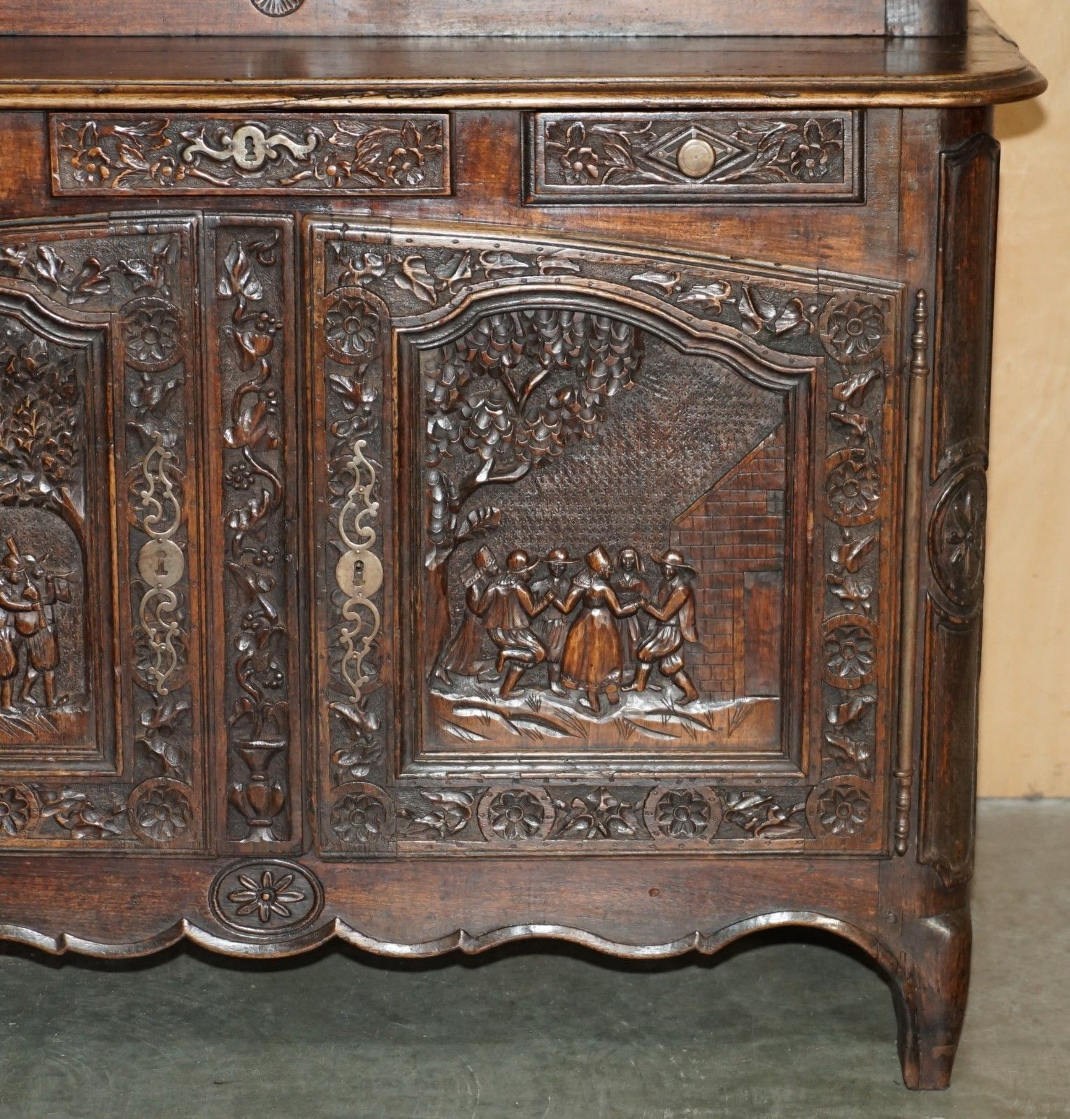 Antique 1860 Ornately Hand Carved Dutch Housekeepers Linen Or Kitchen Cupboard photo 4950.0