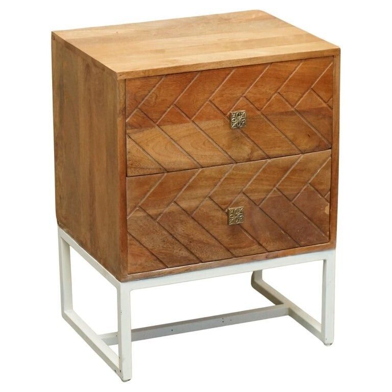 Vintage Style Recliamed Wood Two Drawer Side End Nightstand Lamp Wine Table