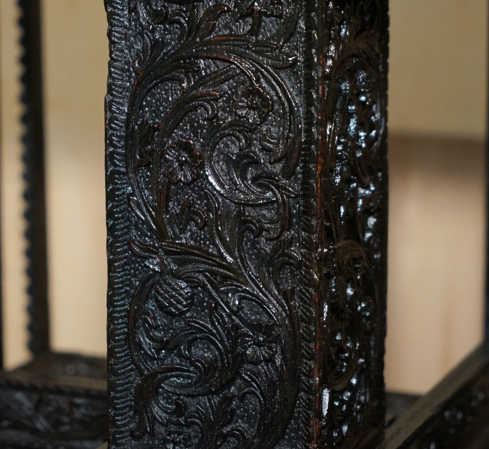 photo buy Super Rare Antique 1880 Anglo Indian Ornately Carved Revolving Bookcase Table