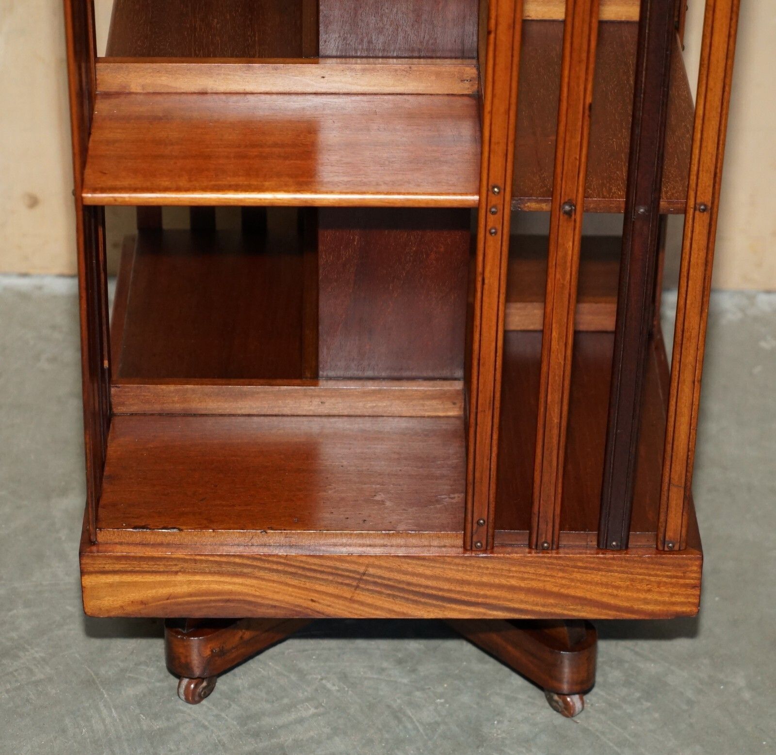 photo furniture Fine Antique Sheraton Walnut, Satinwood & Porcelain Revolving Bookcase Table