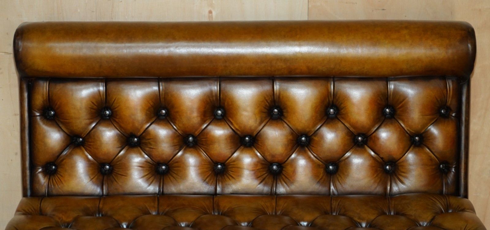 Pair Of Restored Antique Victorian Chesterfield Leather Snooker Hall Pub Benches photo vintage