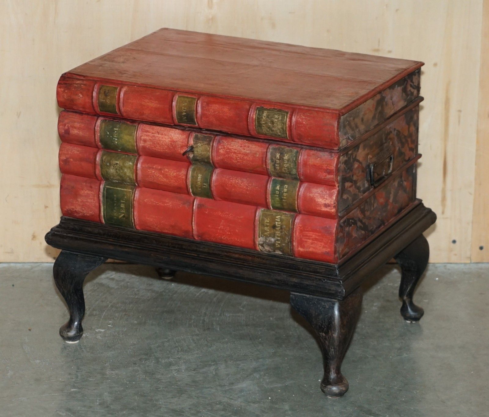 Matched Pair Of Antique Victorian Faux Book Side End Lamp Wine Storage Tables photo for sale