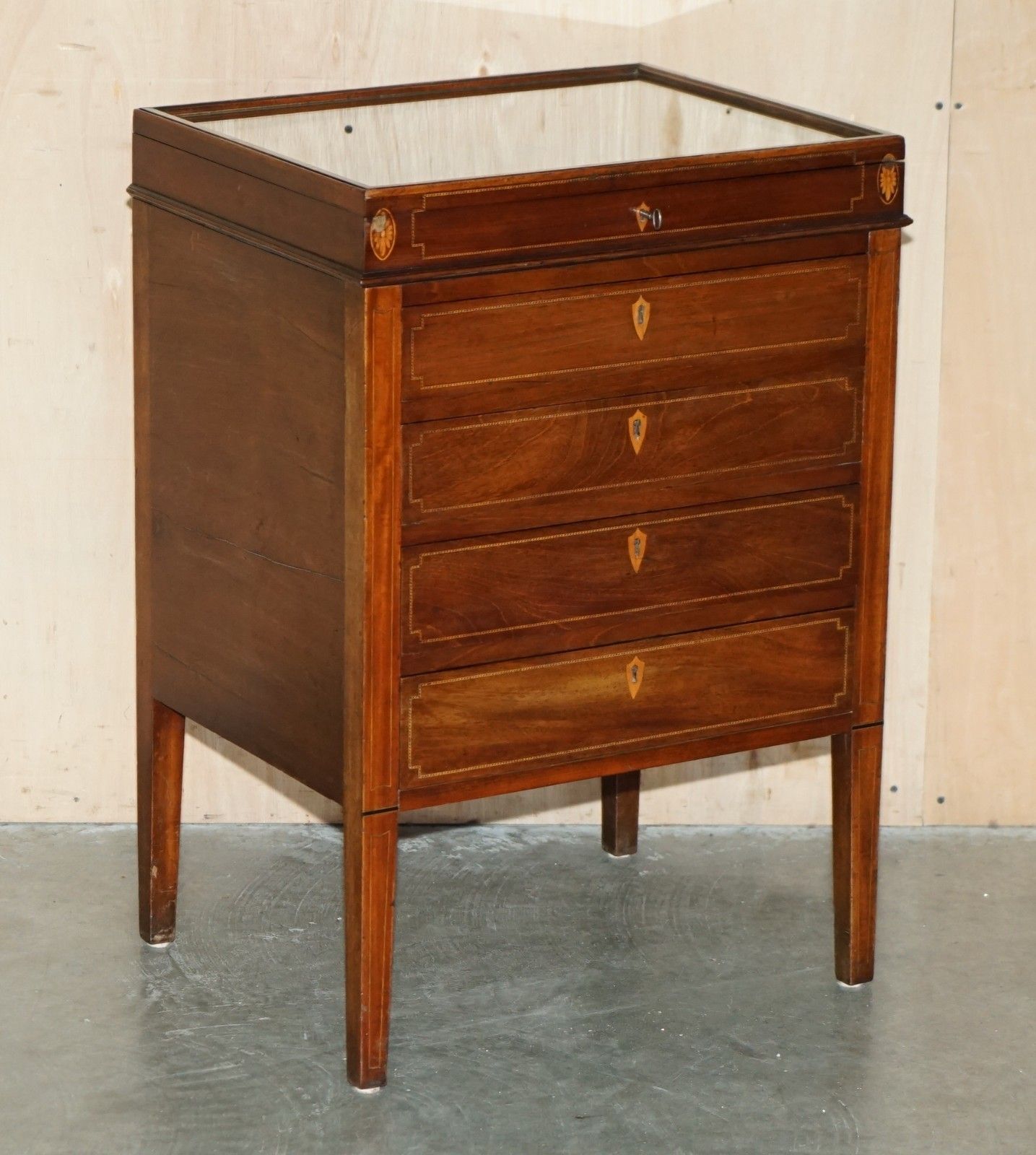Stunning Antique Victorian Sheraton Walnut Drawers With Napoleonic Blue Display photo furniture