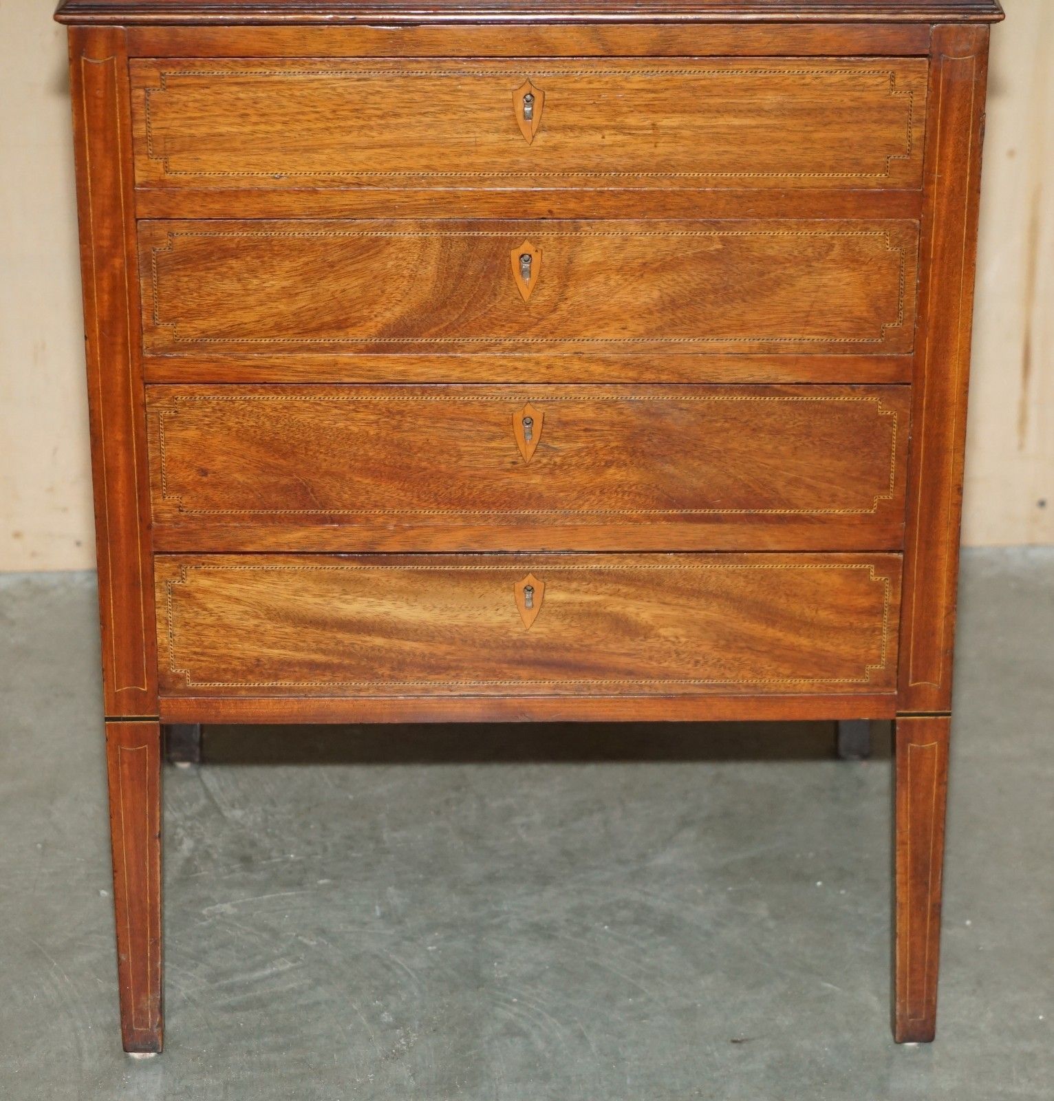 Stunning Antique Victorian Sheraton Walnut Drawers With Napoleonic Blue Display photo 1495.0