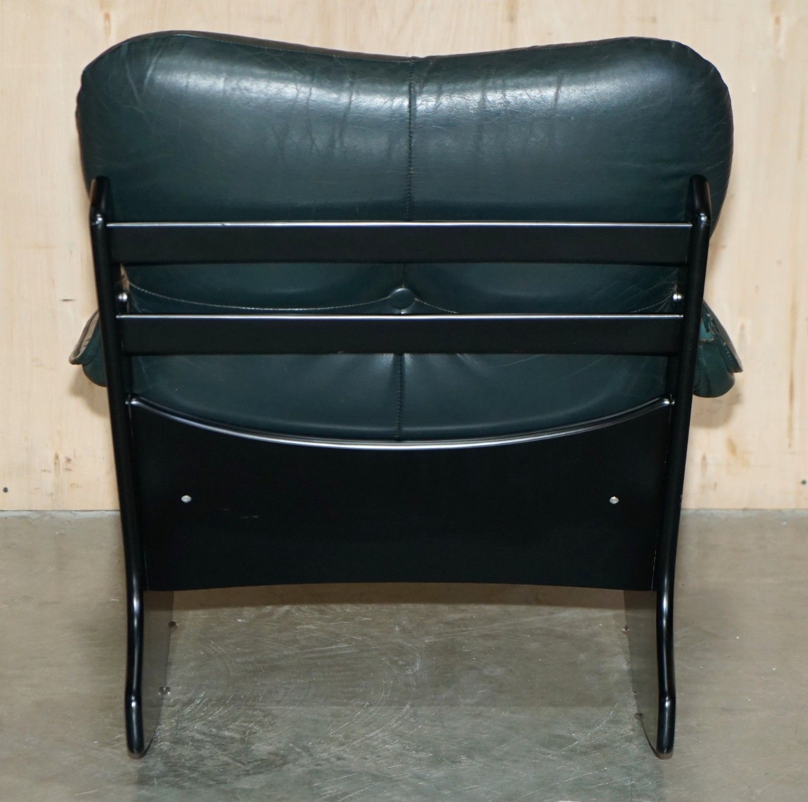 1450.0 Fine Mid Century Modern Green Leather 1970's Pirelli Chesterfield Rocking Chair photo