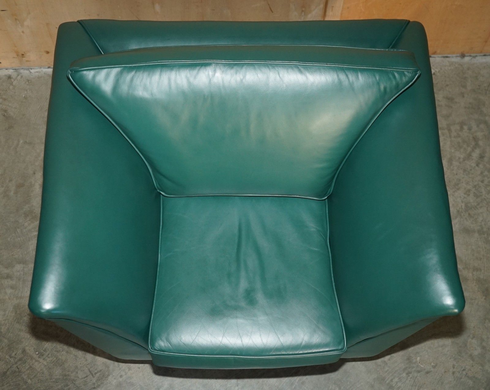 Pair Of Vintage Mid Century Modern Designer Green Leather Contemporary Armchairs photo 3950.0