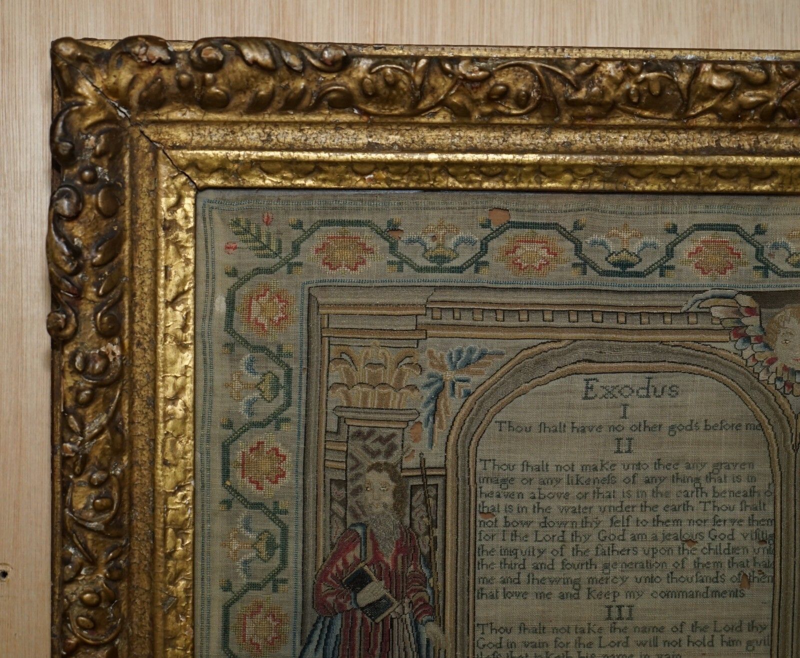 Important Antique 10 Commandments George I 1727 Needlework Sampler Mary Farran photo for sale