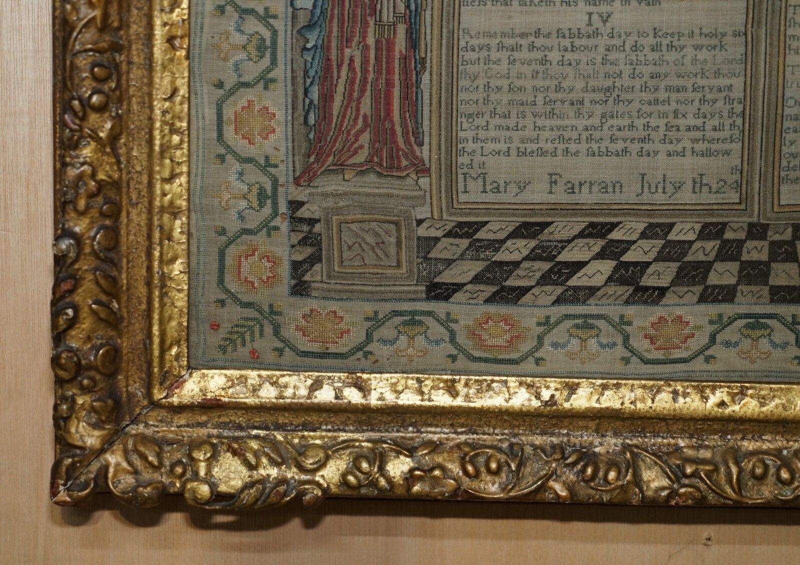 Important Antique 10 Commandments George I 1727 Needlework Sampler Mary Farran photo Art