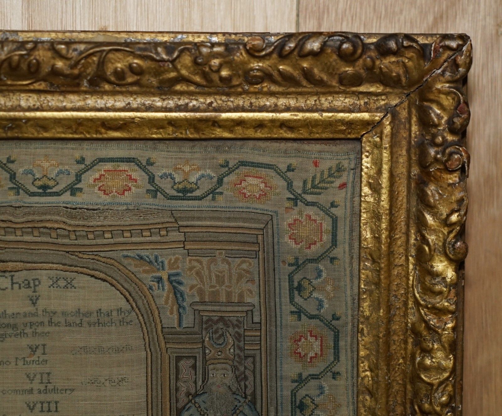 Important Antique 10 Commandments George I 1727 Needlework Sampler Mary Farran photo vinterior