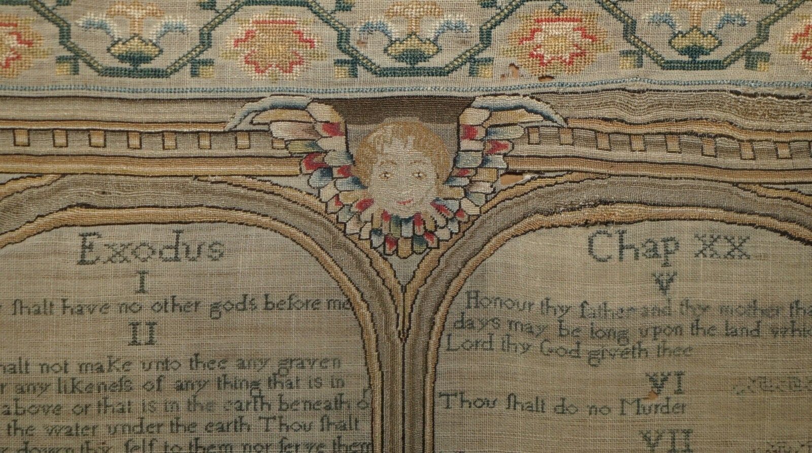Important Antique 10 Commandments George I 1727 Needlework Sampler Mary Farran photo vintage