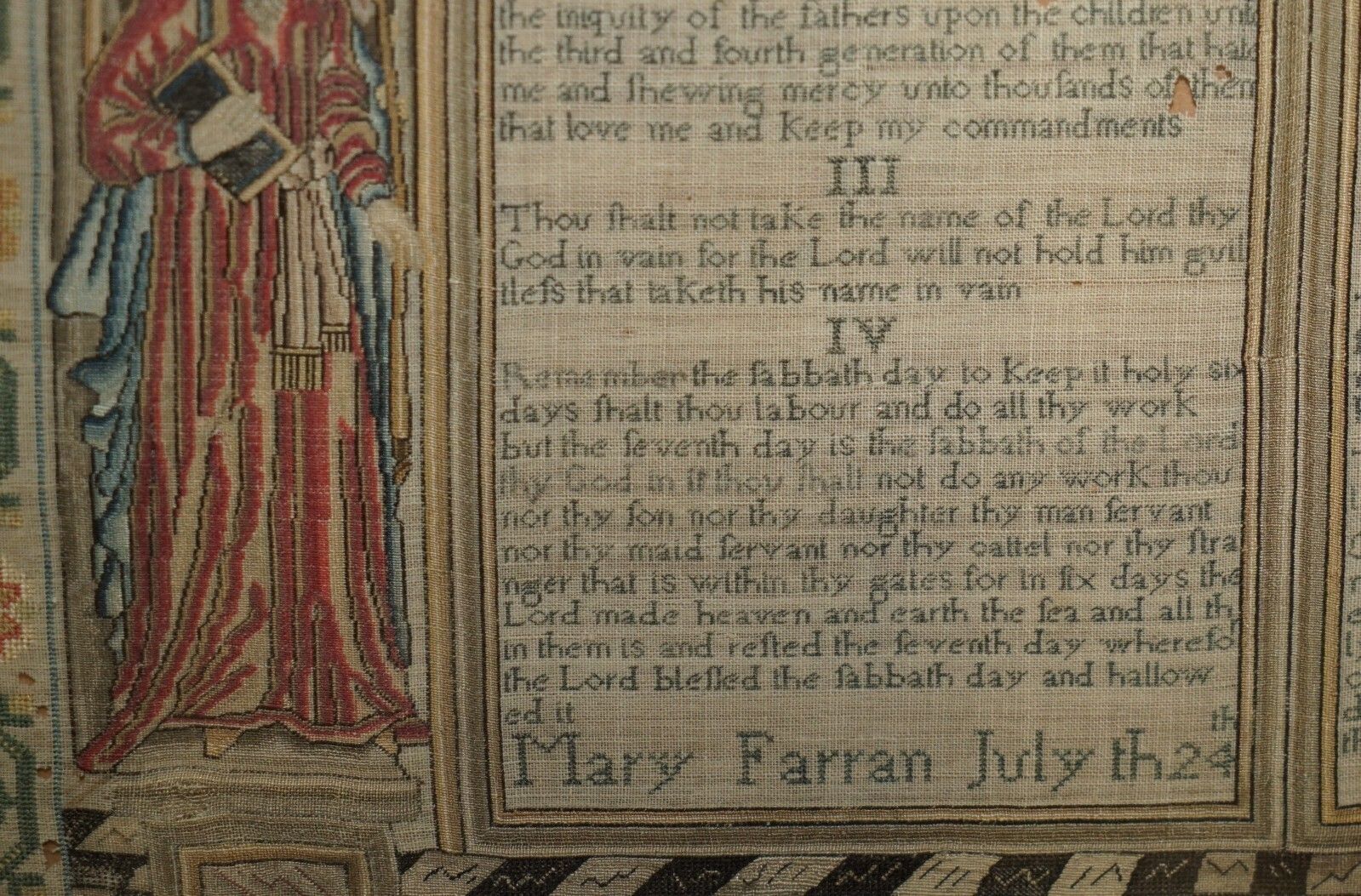 8950.0 Important Antique 10 Commandments George I 1727 Needlework Sampler Mary Farran photo