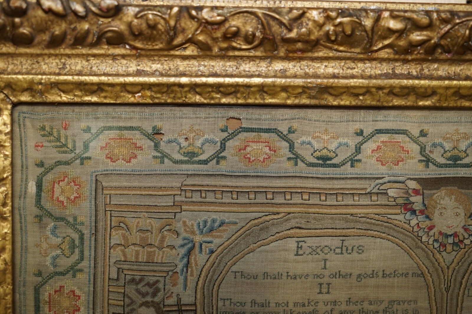 photo vintage Important Antique 10 Commandments George I 1727 Needlework Sampler Mary Farran