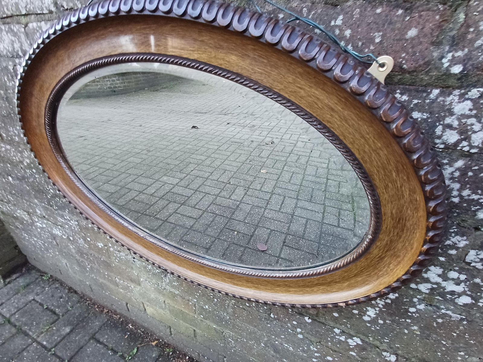 Large Vintage Early 20th Century Oval Wall Mirror Faux Wood Grain Painted Frame Bevelled Glass In Vgc Antique Highly But Subtly Decorative photo Home Decor
