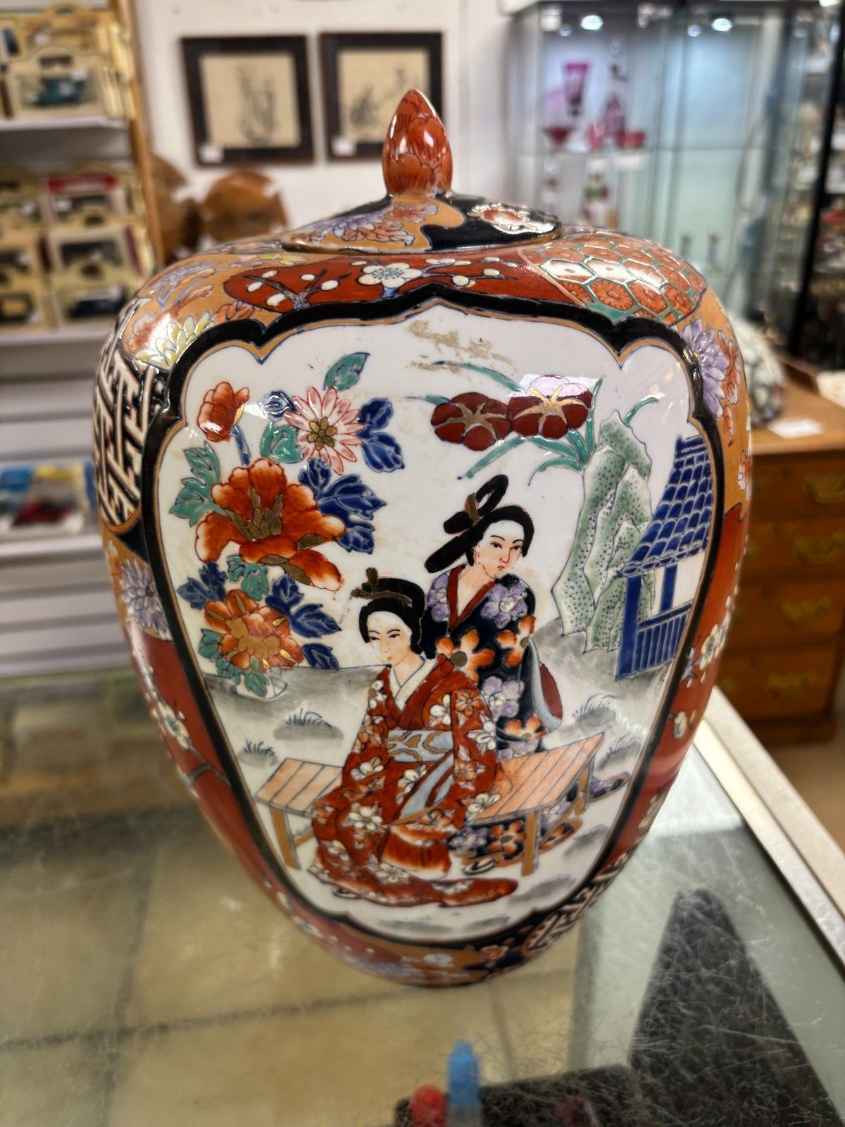 Vintage Oriental Japanese Imari Hand Painted Jar With Lid photo buy