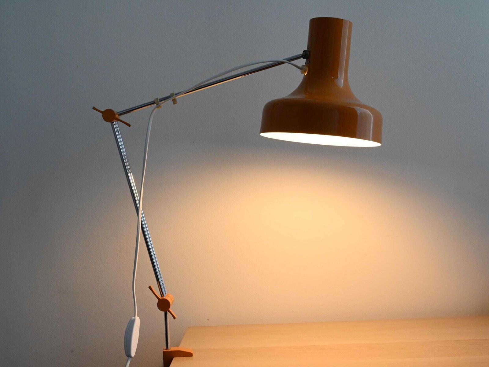 Vintage Napako Industrial Desk Lamp By Josef Hurka, Orange Table Lamp, Josef Hurka Lamp, Industrial Lamp, Architect Lamp, Mid Century Lamp photo vinterior