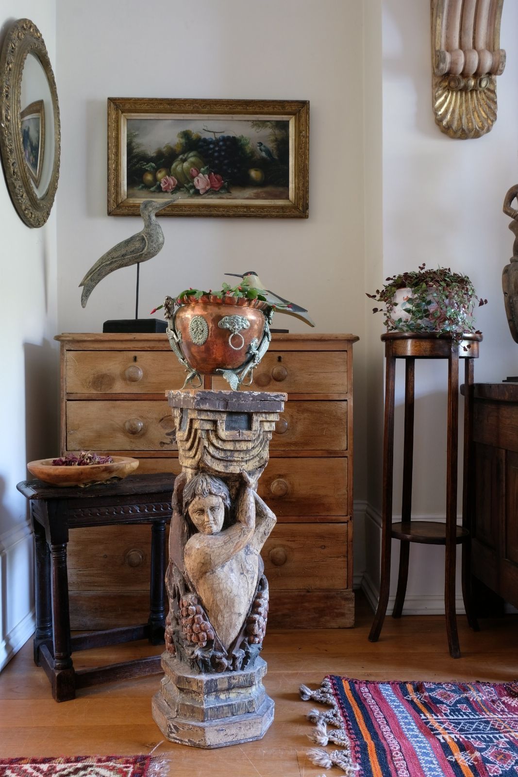 1650.0 Carved Polychrome Putto Pedestal – Continental European, Late 18th To Early 19th Century photo