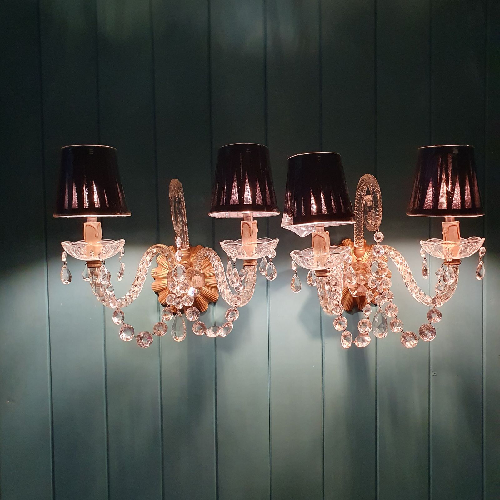 Pair Of Early 20th Century Antique Glass And Brass Wall Lights French photo furniture