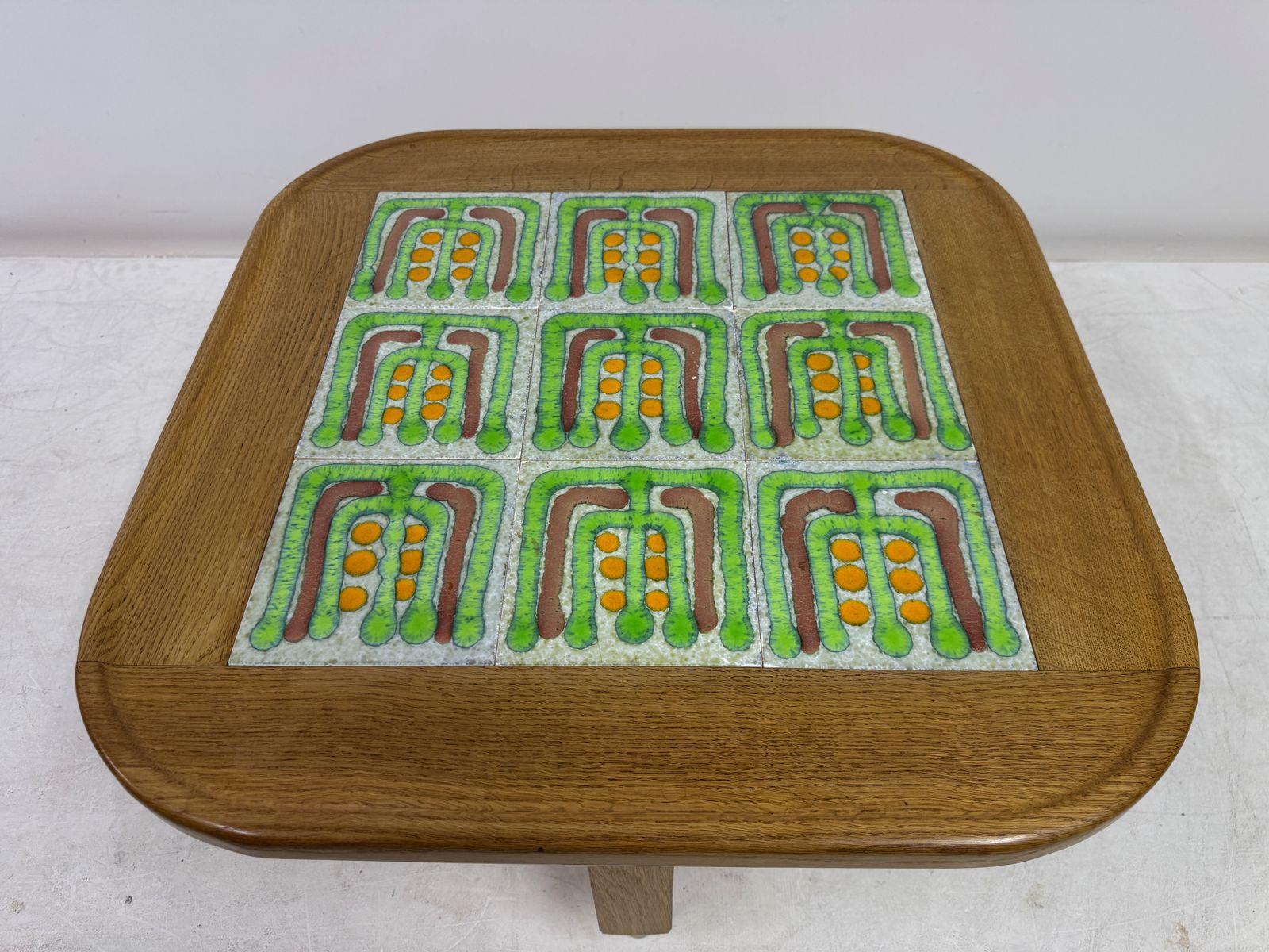 French Oak Coffee Table With Tiled Top By Guillerme Et Chambron For Votre Maison photo furniture