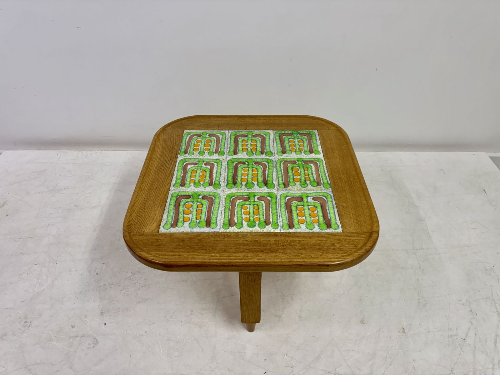 French Oak Coffee Table With Tiled Top By Guillerme Et Chambron For Votre Maison photo for sale