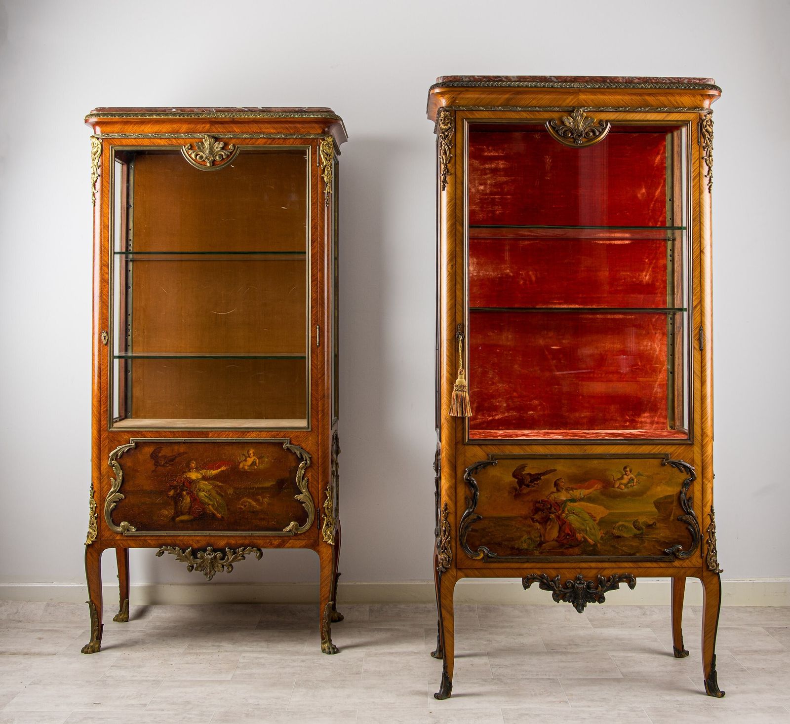 photo furniture Matched Pair Of 19th Century French Kingwood Vernis Martin Vitrines With Marble Tops