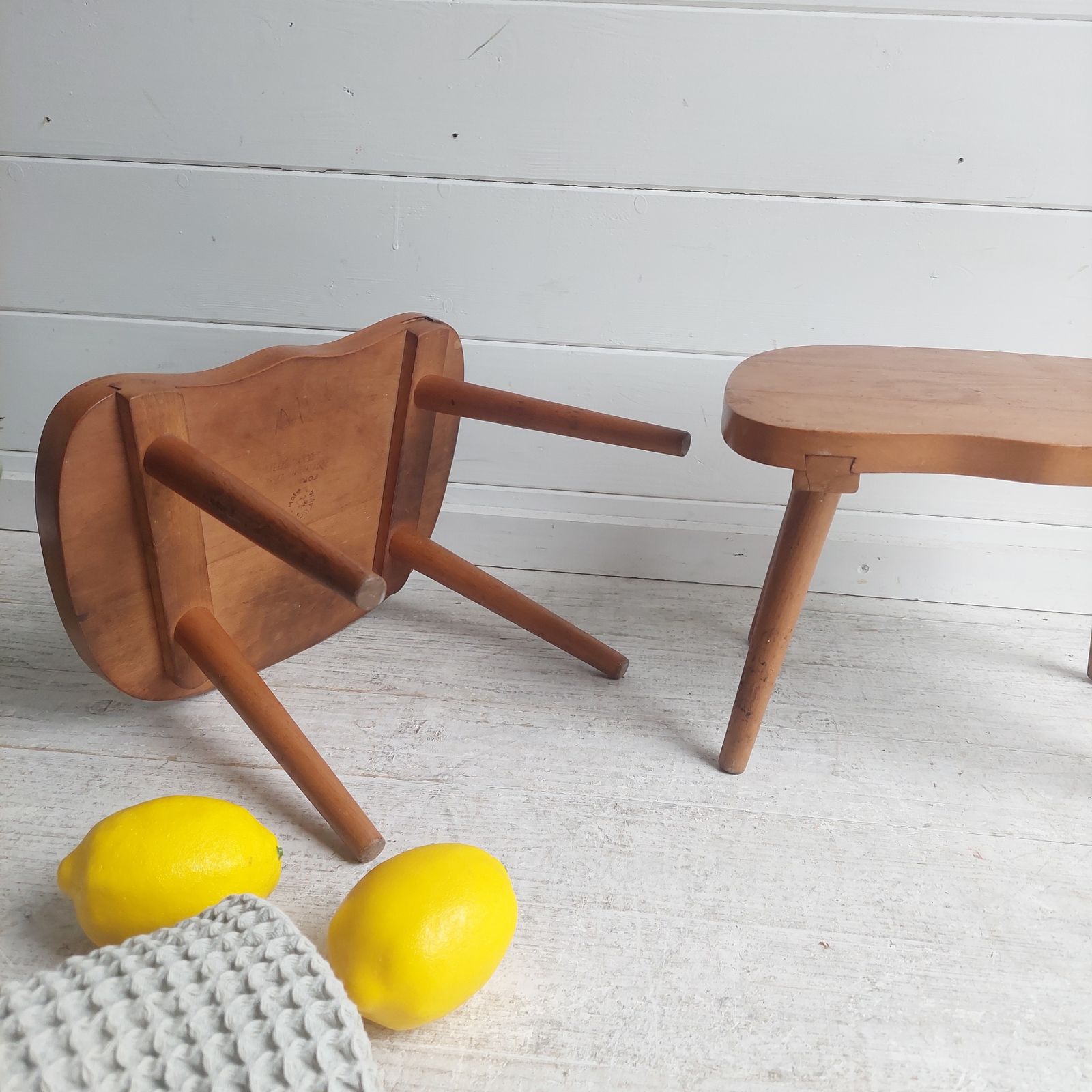 photo furniture Mid Century Milking Stools Scandinavian Handmade Step Stool Planter Yugoslavia 50s Set Of 2