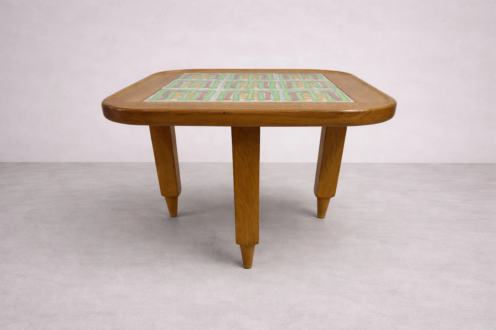 975.0 French Oak Coffee Table With Tiled Top By Guillerme Et Chambron For Votre Maison photo