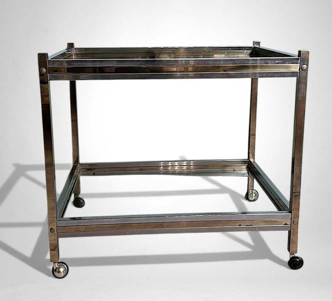 Romeo Rega Style Italian Brass And Steel Bar Cart photo furniture