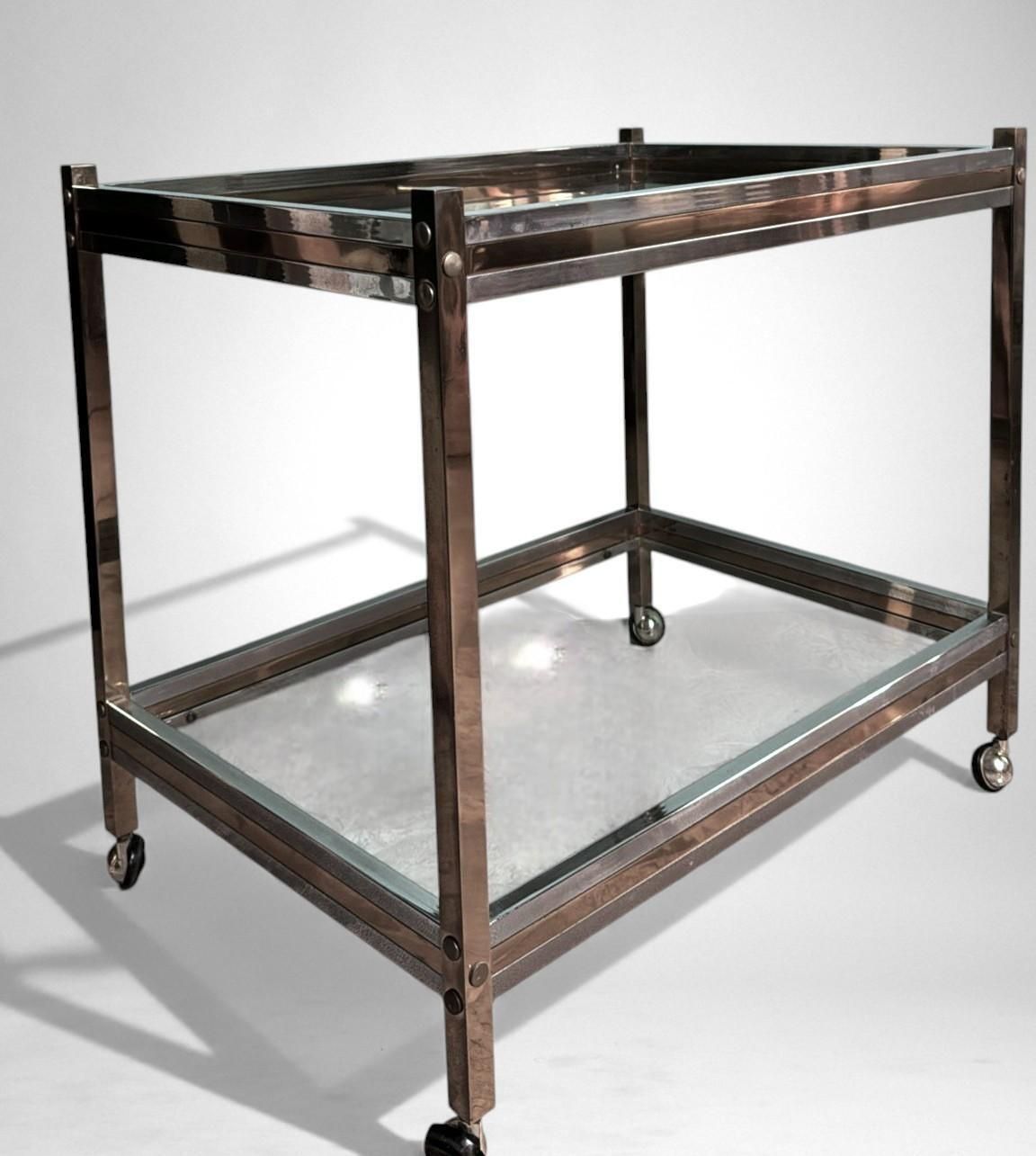 Romeo Rega Style Italian Brass And Steel Bar Cart photo for sale