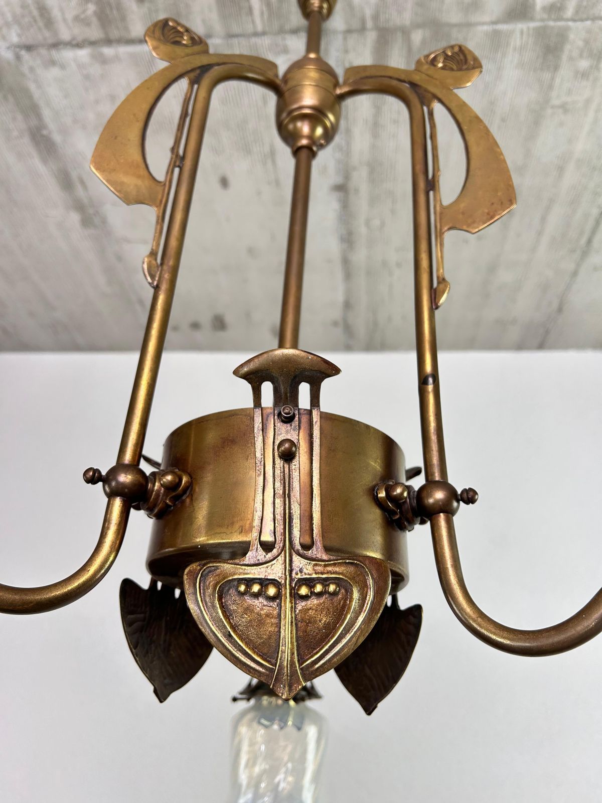 Art Nouveau Three Arm Chandelier With Opal Iridescent Glass photo Lighting