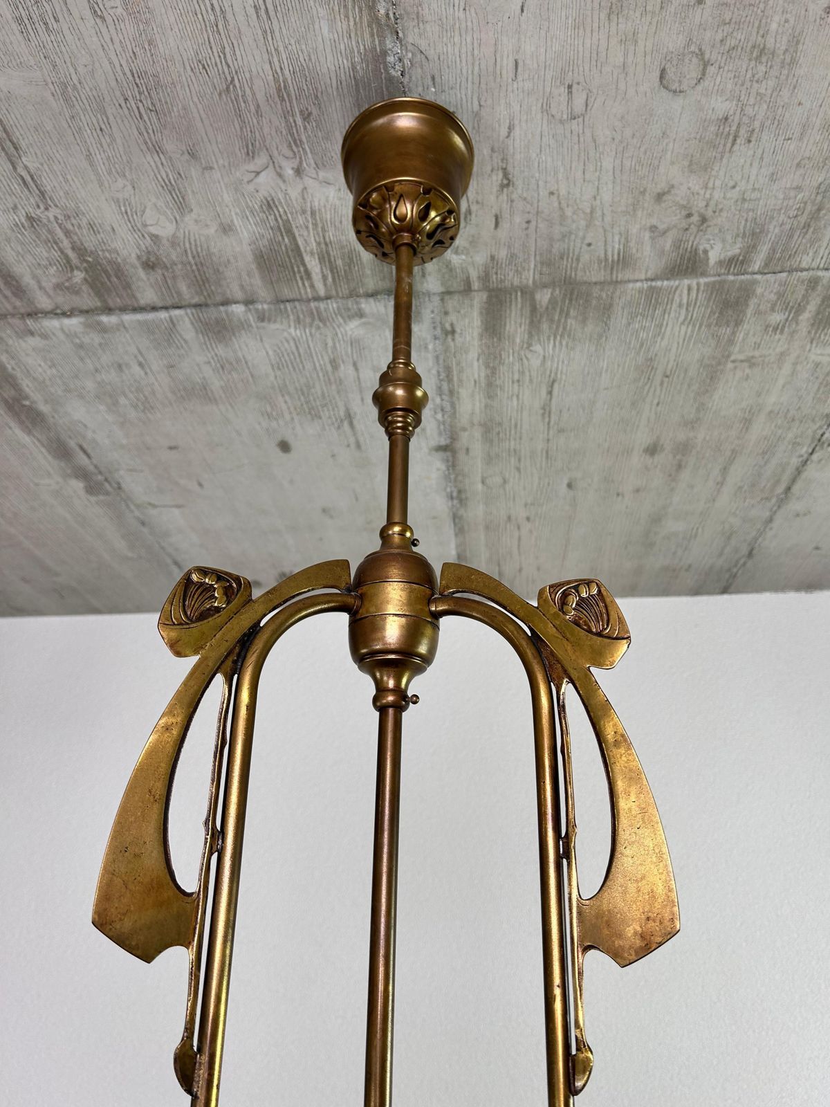 Art Nouveau Three Arm Chandelier With Opal Iridescent Glass photo 1771.0