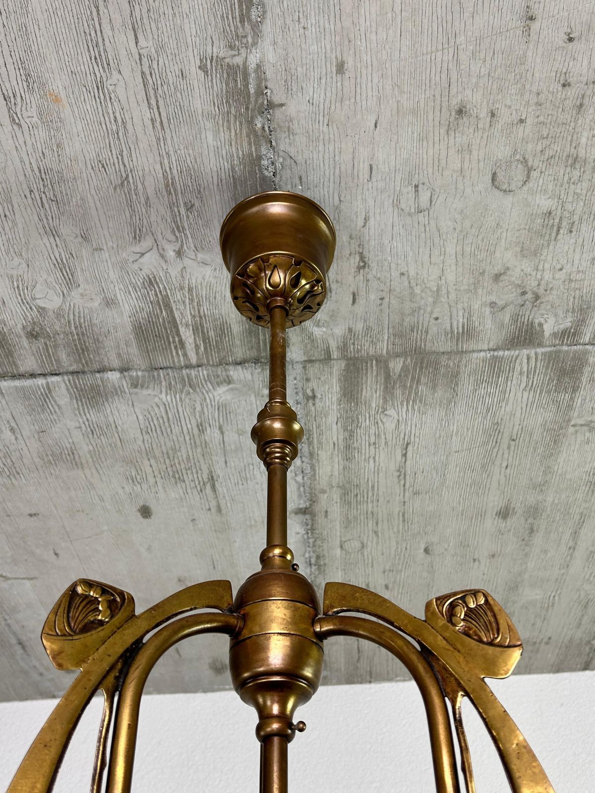 Art Nouveau Three Arm Chandelier With Opal Iridescent Glass photo vinterior