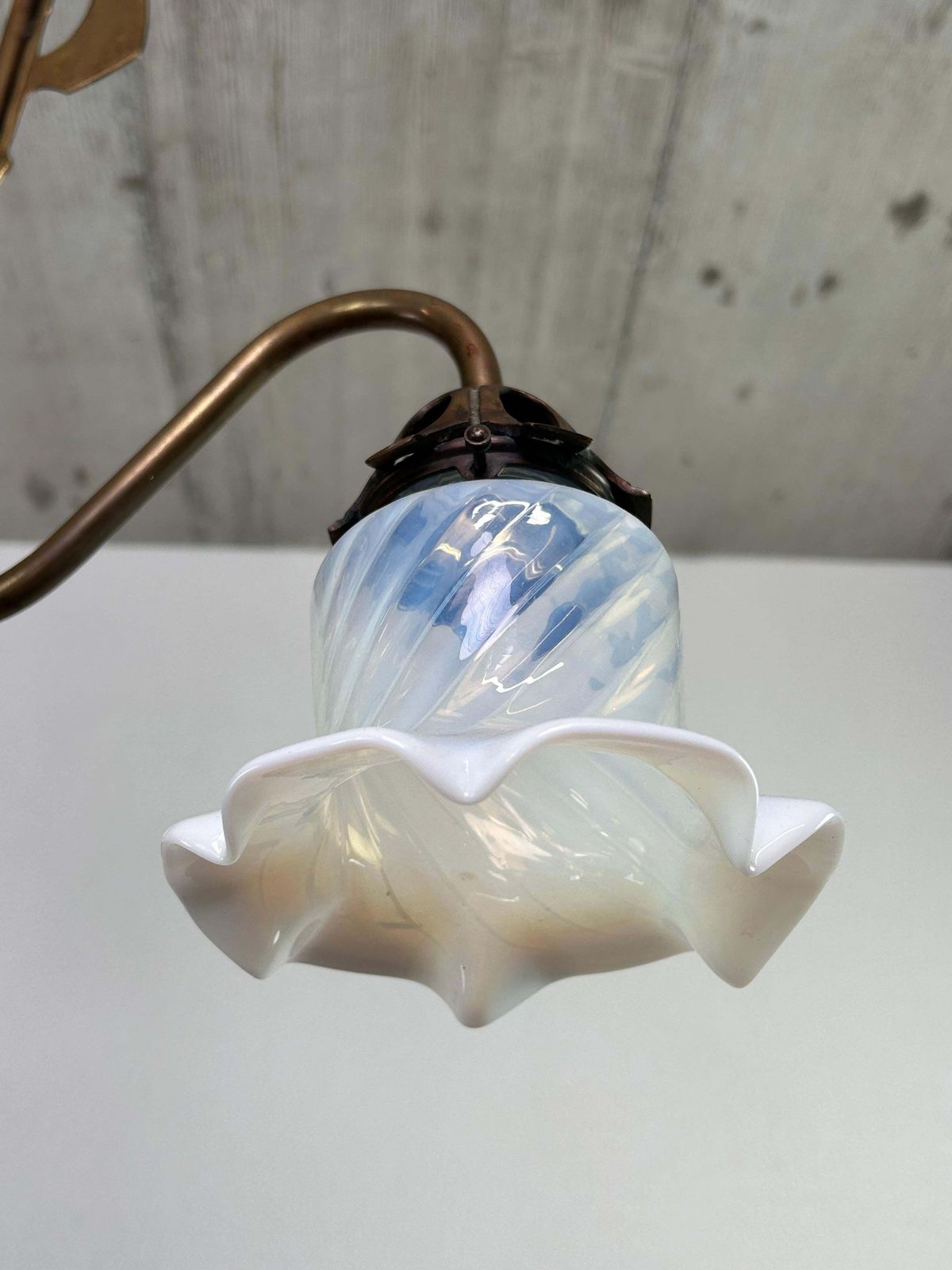 Art Nouveau Three Arm Chandelier With Opal Iridescent Glass photo buy