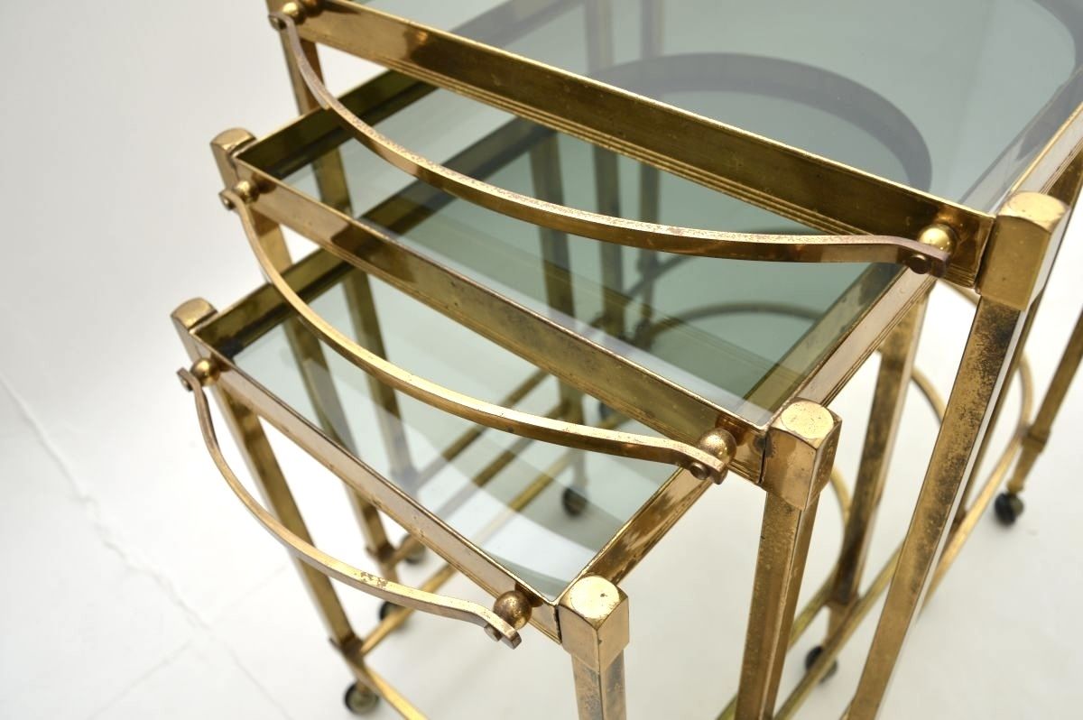 Furniture Vintage Italian Nest Of Tables In Brass photo
