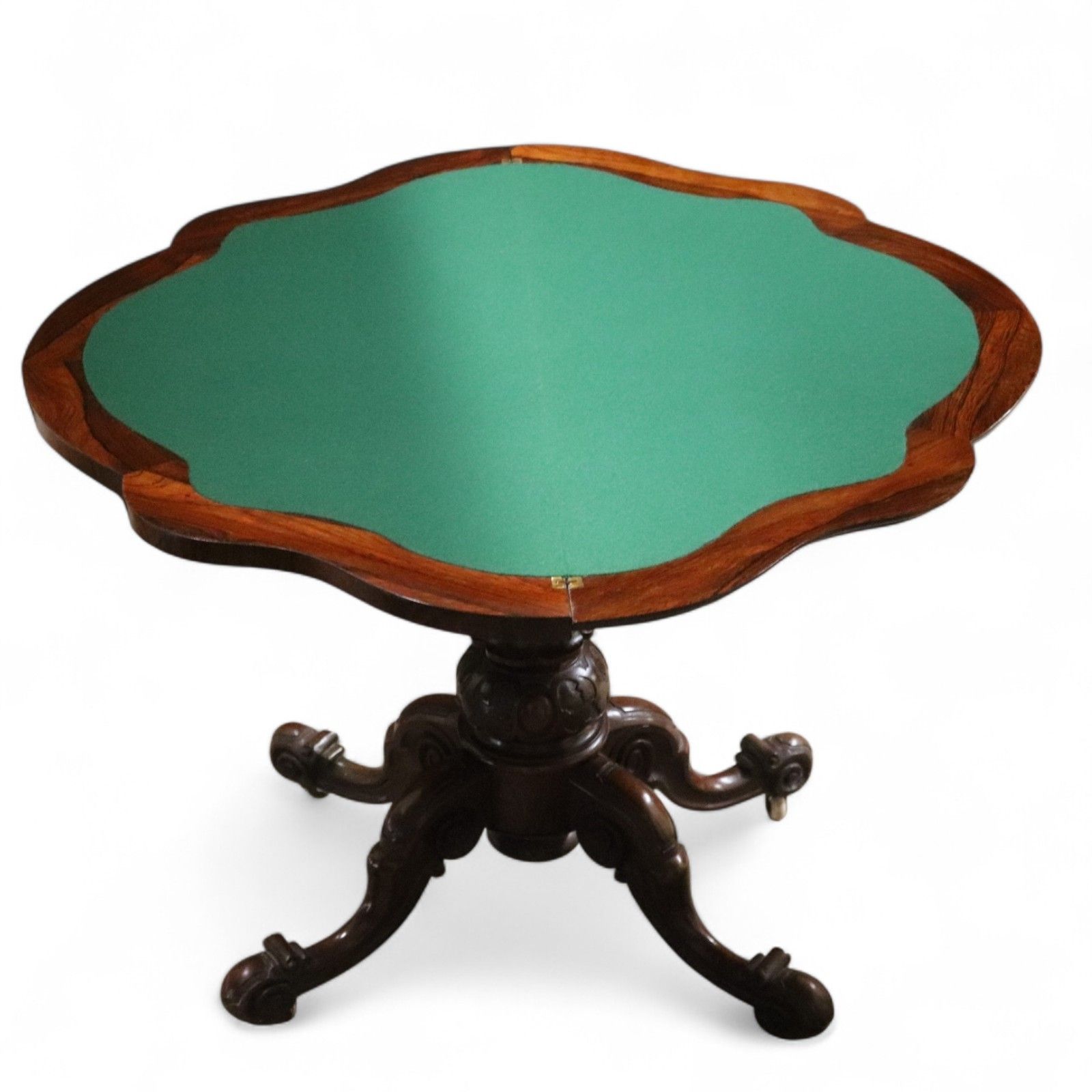 Victorian Antique Rosewood Card Table 19thc Fold Over Swivel Games Table photo 395.0