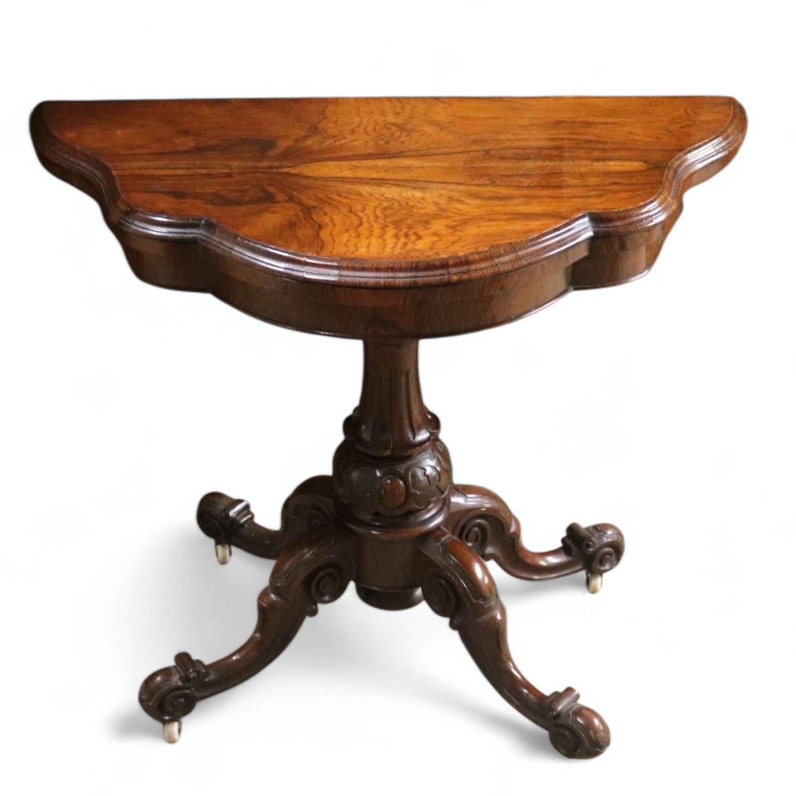 Victorian Antique Rosewood Card Table 19thc Fold Over Swivel Games Table photo vinterior