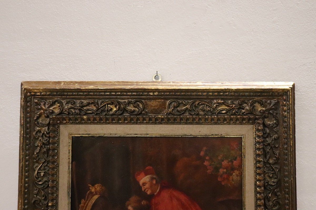 Italian School Artist, Young Woman Painter With Cardinal, Oil Painting On Cardboard, 19th Century, Framed photo 2085.0